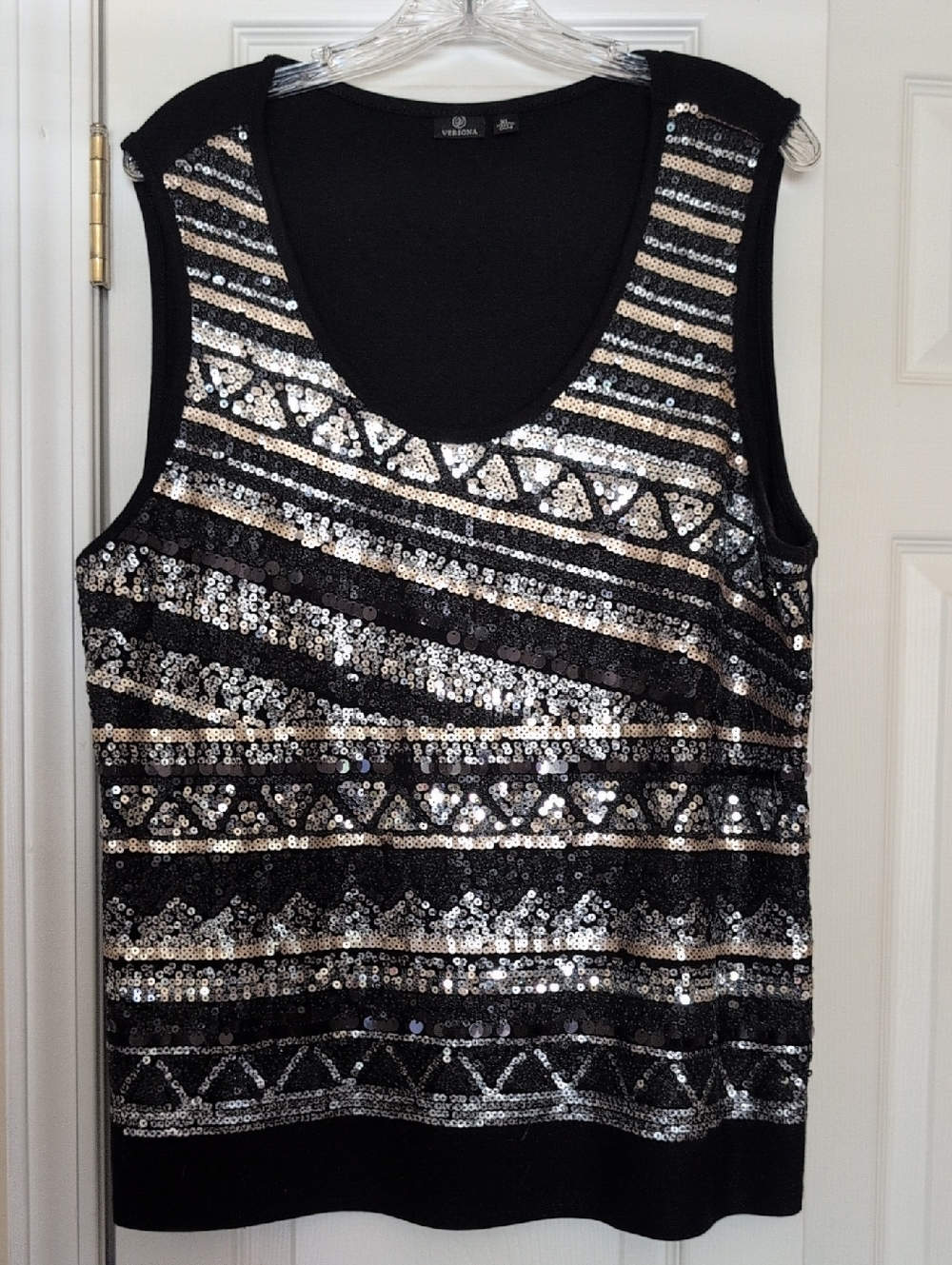 Versona Black and Silver Sequin Stripe Tank
